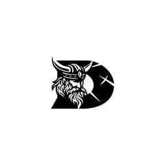 A fierce Viking head letter logo featuring a bold Nordic warrior shaped into an alphabet form, crafted with strong lines, modern style, and powerful identity for branding needs.