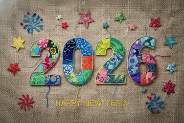 Colorful Fabric 2026 Numbers on Textured Background &ndash; Creative New Year Design
