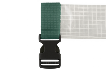 Black plastic side release buckle connecting green strap