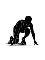 the silhouette of a man about to run a race