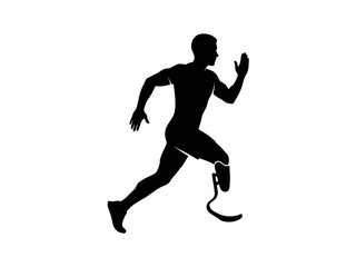 silhouette of a man running with one prosthetic leg