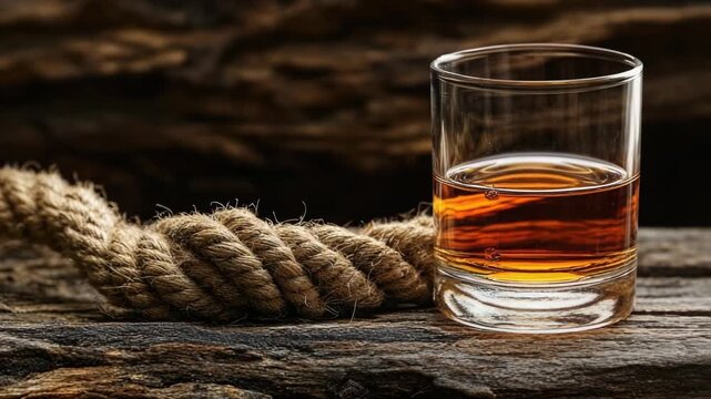 Video A glass of whiskey sits atop a rope, ready to be enjoyed
