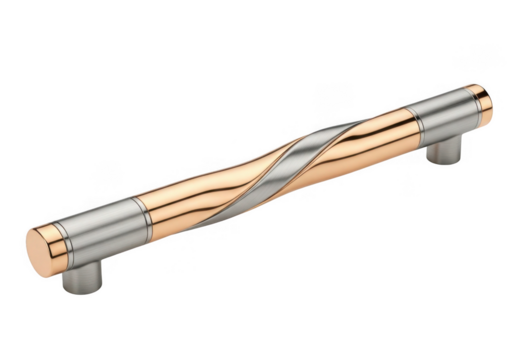 Modern brushed metal and rose gold drawer pull isolated on transparent background for cabinet and furniture hardware