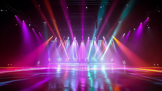 Colorful pink and blue neon projectors effects on stage.Glowing spotlights laser.showing and present design