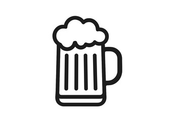 Traditional beer mug or stein with frothy foam head in black outline style