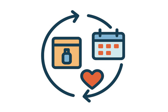 Daily health and wellness routine cycle with scheduled product delivery and self-care reminder