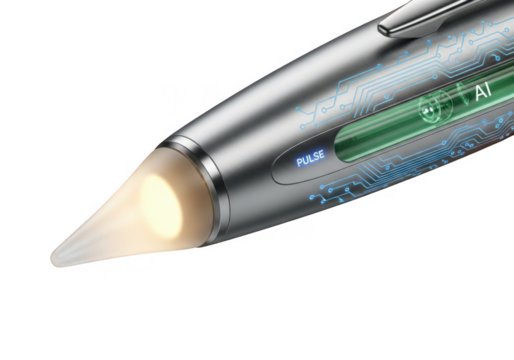 Futuristic ai pulse pen with light isolated on transparent background for electronics testing and diagnostics
