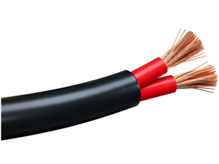 Black and red electrical cable with exposed copper wires electrical cable, power cord, copper wire, red wire, black cable, electricity, energy, conductor, connection, technology, industrial, power, tr
