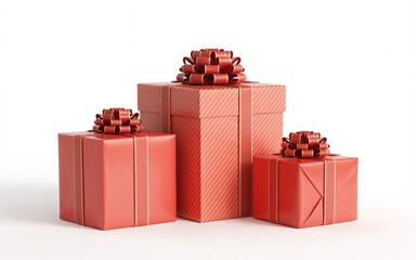 Obraz premium Red Gift Boxes with Decorative Bows on White Background