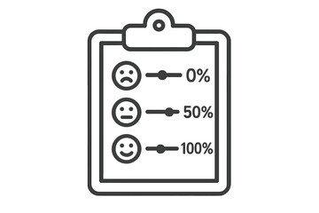 Customer satisfaction survey form on a clipboard with percentage rating scale and smiley faces