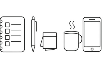 Checklist pen sticky notes coffee mug mobile phone desk accessories set