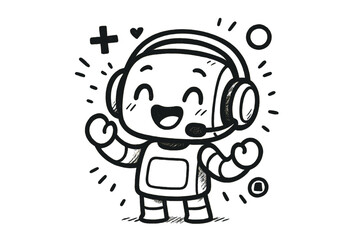 Cheerful cartoon character wearing a headset ready for customer service or online gaming