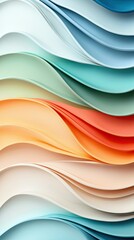 Obraz premium An abstract image featuring layered, colorful waves in a gradient pattern. The image showcases a range of pastel and vibrant colors.