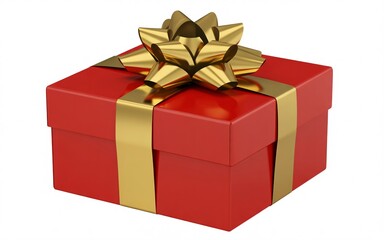 Obraz premium Red Gift Box with Gold Ribbon and Bow on White Background