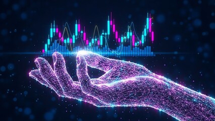 Digital Stock Market Chart on Futuristic Hand Showing Growth and Investment Opportunities for Financial Success and Future Technology in Business Analysis and Global Economy