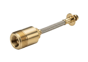 Fototapeta premium Brass threaded fitting with flexible hose isolated on transparent background plumbing and industrial use