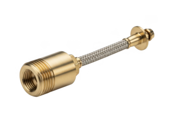 Brass threaded fitting with flexible hose isolated on transparent background plumbing and industrial use