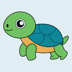 Cute kawaii turtle walking slowly minimal cartoon illustration for children