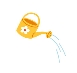 Watering can, pot with water sprinkler, nozzle, spout. Cute gardening tool with flower, sprinkling, pouring, spraying and drizzling for hydration. Flat vector illustration isolated on white background © Good Studio