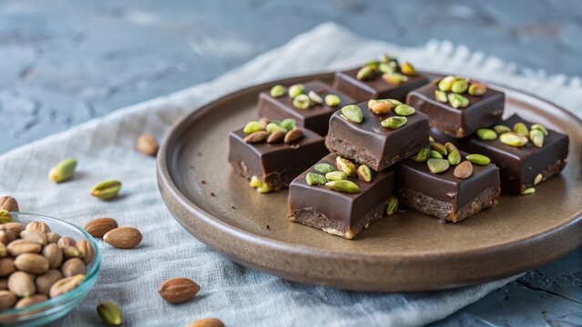 Dubai Chocolate with Pistachios and Kadaif on White Background Isolated