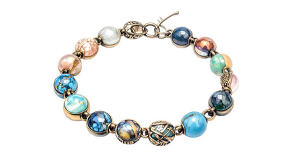Obraz premium Beaded bracelet with diverse, colorful, spherical, gemstone beads