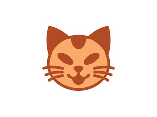 A cute, stylized cartoon cat face with a friendly expression and orange fur is depicted against a white background, representing a simple animal illustration.