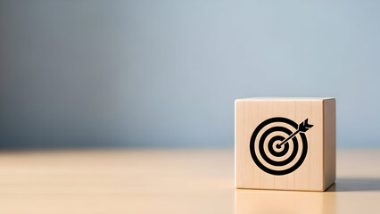 Wooden block with target symbol on table concept of goal setting and achievement