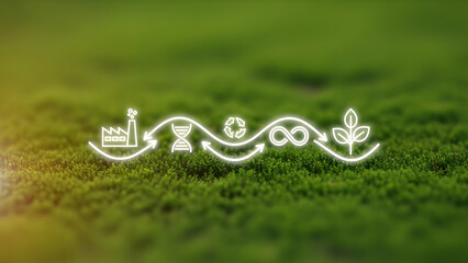 Circular economy concept industry time resources recycling and sustainable growth on green