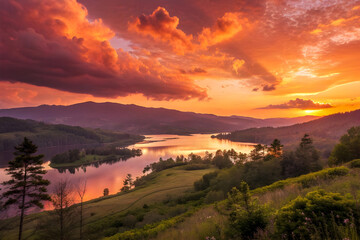 sunset over the lake