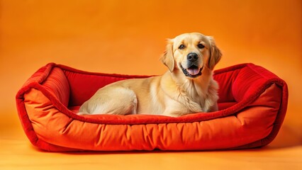 Obraz premium Plush dog bed with beige color and cushioned comfort for pets to rest