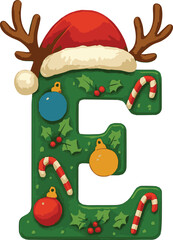 Christmas Letter E with Antlers
