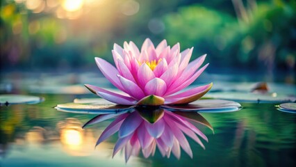 serene pink lotus flower floating on calm water