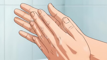 A person washing their hands thoroughly with soap and water, demonstrating proper hygiene techniques.