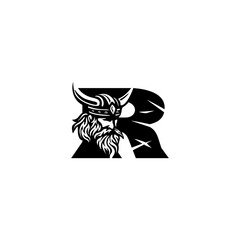 A fierce Viking head letter logo featuring a bold Nordic warrior shaped into an alphabet form, crafted with strong lines, modern style, and powerful identity for branding needs.