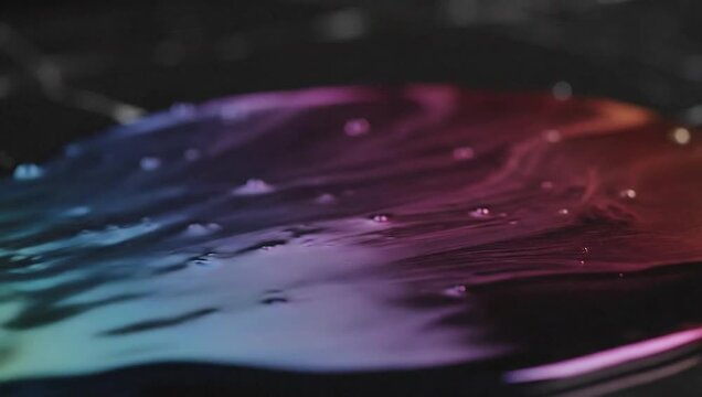 Black liquid pouring on a shiny surface abstract art close up macro slow motion aesthetic background