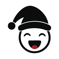 Santa Hat Smiley Face Icon Cute Christmas Emoji Vector
