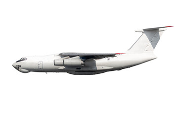 White big freight airplane fly isolated