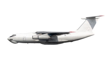 White big freight airplane fly isolated