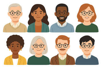 Diverse group of professional people avatars wearing spectacles for business profiles