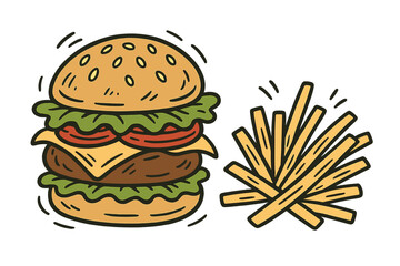 Classic cheeseburger and crispy french fries fast food meal