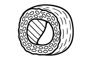 Single piece of traditional Japanese maki sushi roll in black and white outline style © icon_art