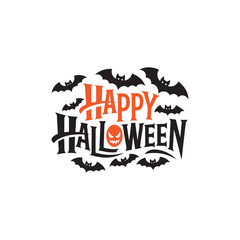 Happy Halloween Text with Bats and Pumpkin