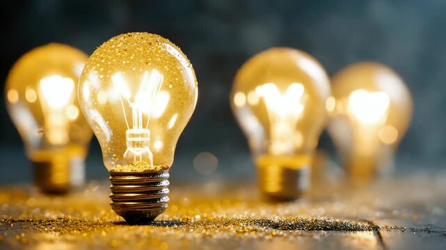 Great idea concept, Idea, innovation and inspiration, creativity with light bulbs that shine glitter on table, new ideas with innovative technology and creativity, business, education, technology