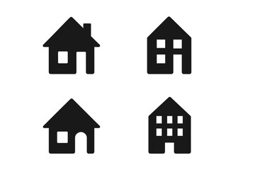 Four minimalist house and residential building icons set for user interface design