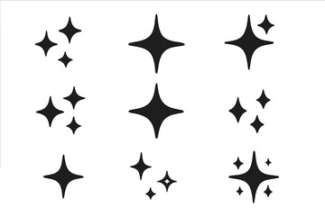 Black sparkle icons and starburst symbols set for decorative design elements