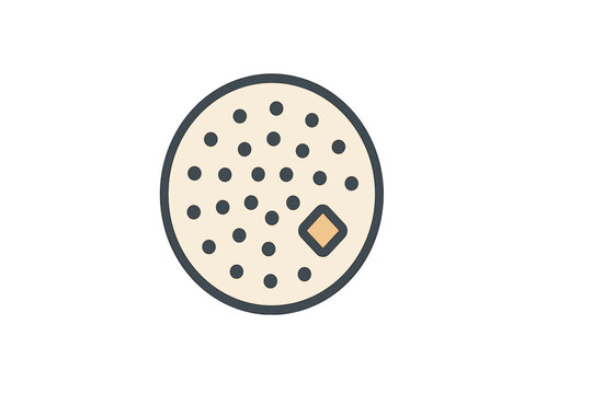 Minimalist round flatbread or tortilla icon featuring texture dots and a stylized square element for food design
