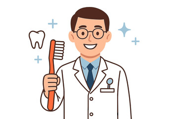 Smiling dentist holding a toothbrush promoting good oral hygiene and dental health