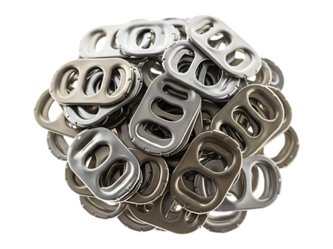 Pile of metal beverage can pull tabs
