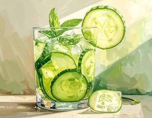 Refreshing Cucumber Water Drink Image.