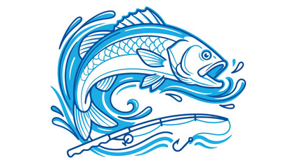 Fototapeta premium Dynamic Fish Jumping Out of Water with Fishing Rod.